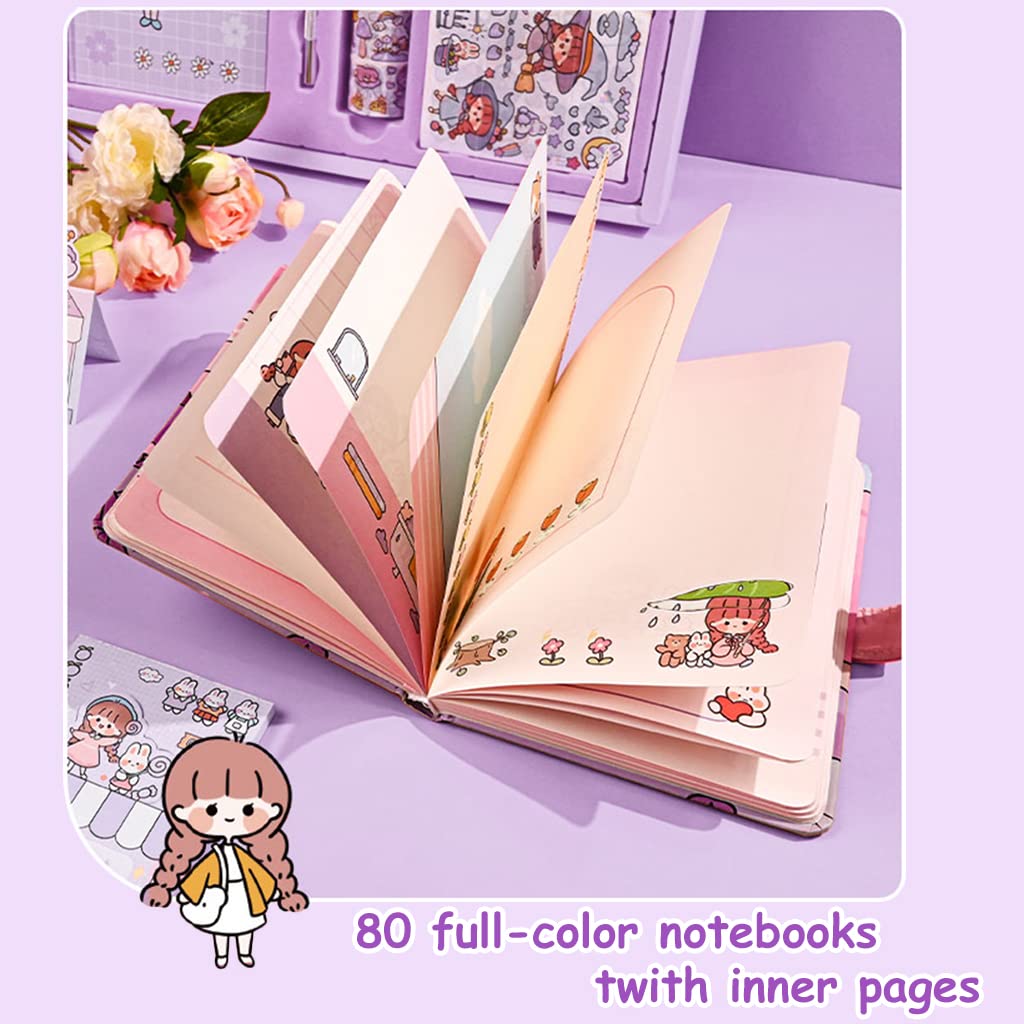 HASTHIP Cartoon Scrapbook Kit Gift Set Cute Theme Notebook Washi Tape Stickers Set Aesthetic Decorative Sticker Set for Bullet Journal, Scrapbook,Junk Journal, Paper HASTHIP Cartoon Scrapbook Kit Gift Set Cute Theme Notebook Washi Tape Stickers Set Aesthetic Decorative Sticker Set for Bullet Journal, Scrapbook,Junk Journal, Paper